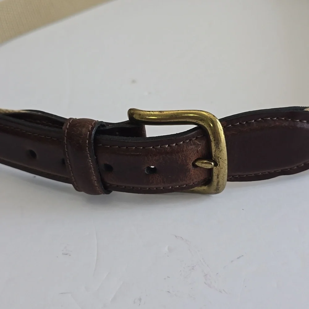 Docker's Woven Canvas Leather Tab Belt Brown Khaki Size 34